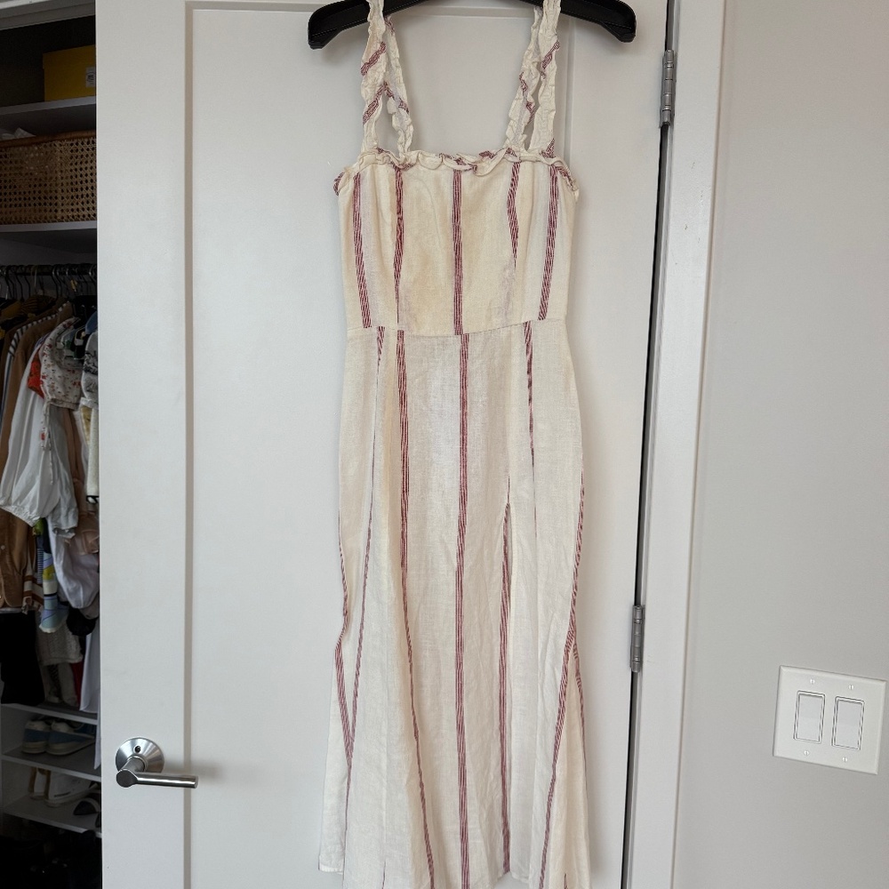 Reformation Linen Midi Dress With Stripes - Size 0